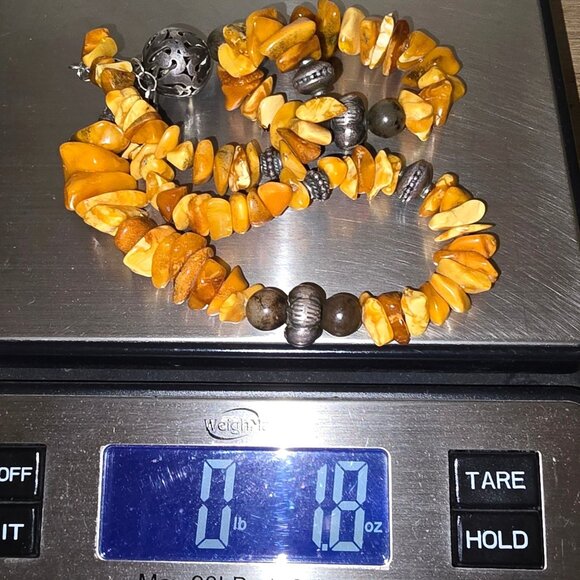 Baltic Amber Nugget Necklace Sterling Silver Beads And Heart Clasp - Picture 8 of 8